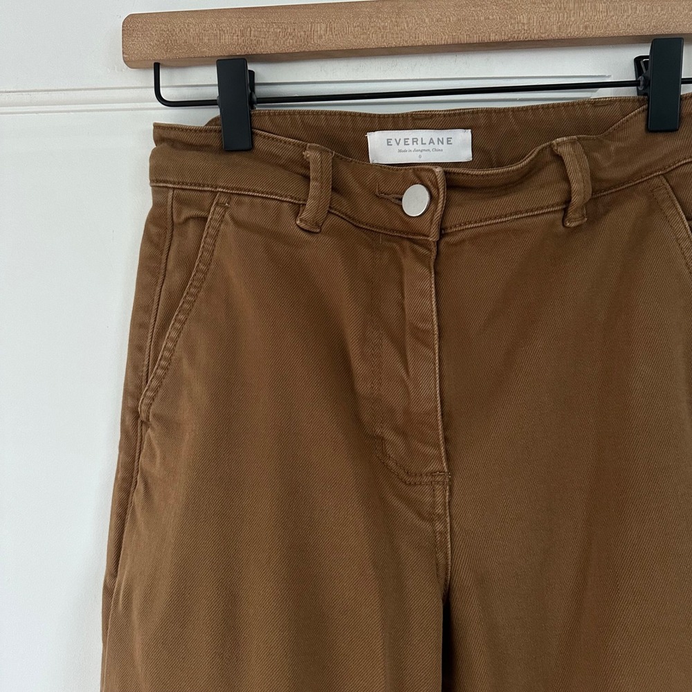 Everlane Utility Wide Leg Crop Pants Brown Ochre High Rise Cotton Twill Size 0 - Picture 3 of 5